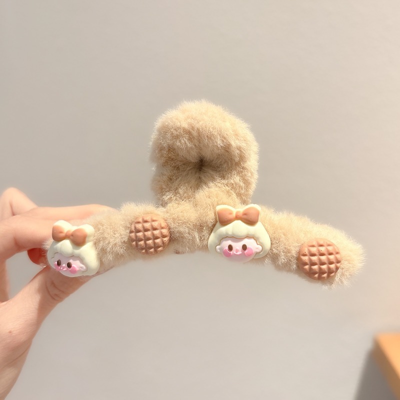 Clip de pelo coreano de peluche de invierno de cabeza de mujer gran clip de tiburón de caño y invierno clip de cabello de café clip de cabeza
