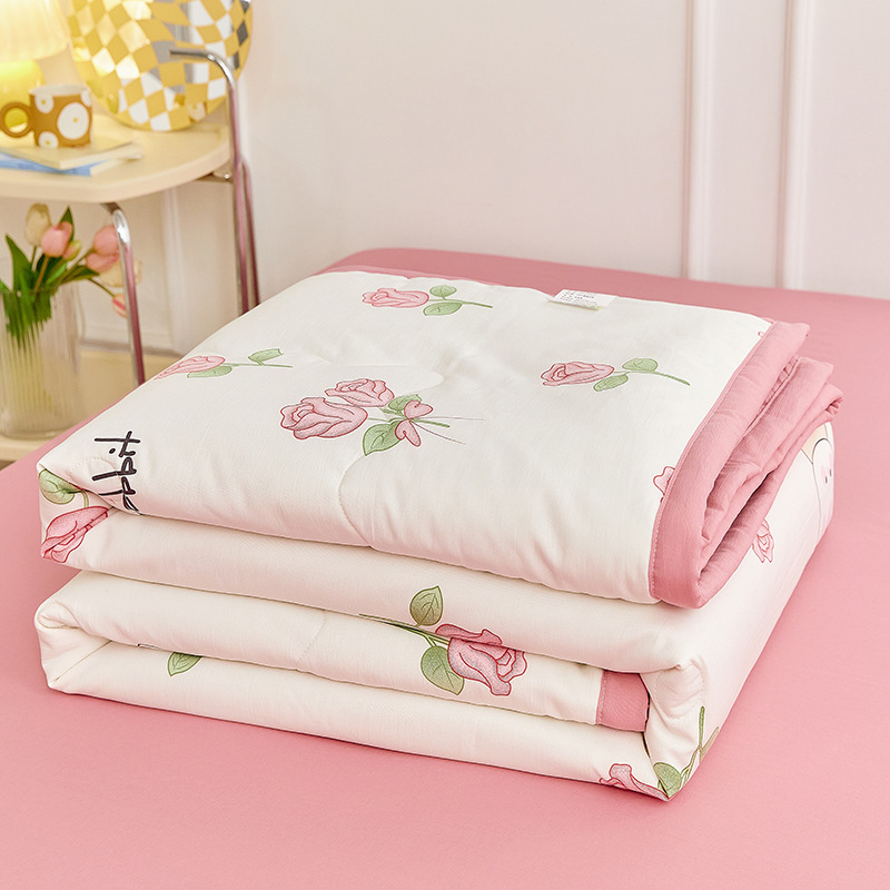 Edredón de verano de algodón y lino lavado, edredón fresco de verano, dormitorio para niños, edredón de aire acondicionado lavable a máquina de cuatro piezas