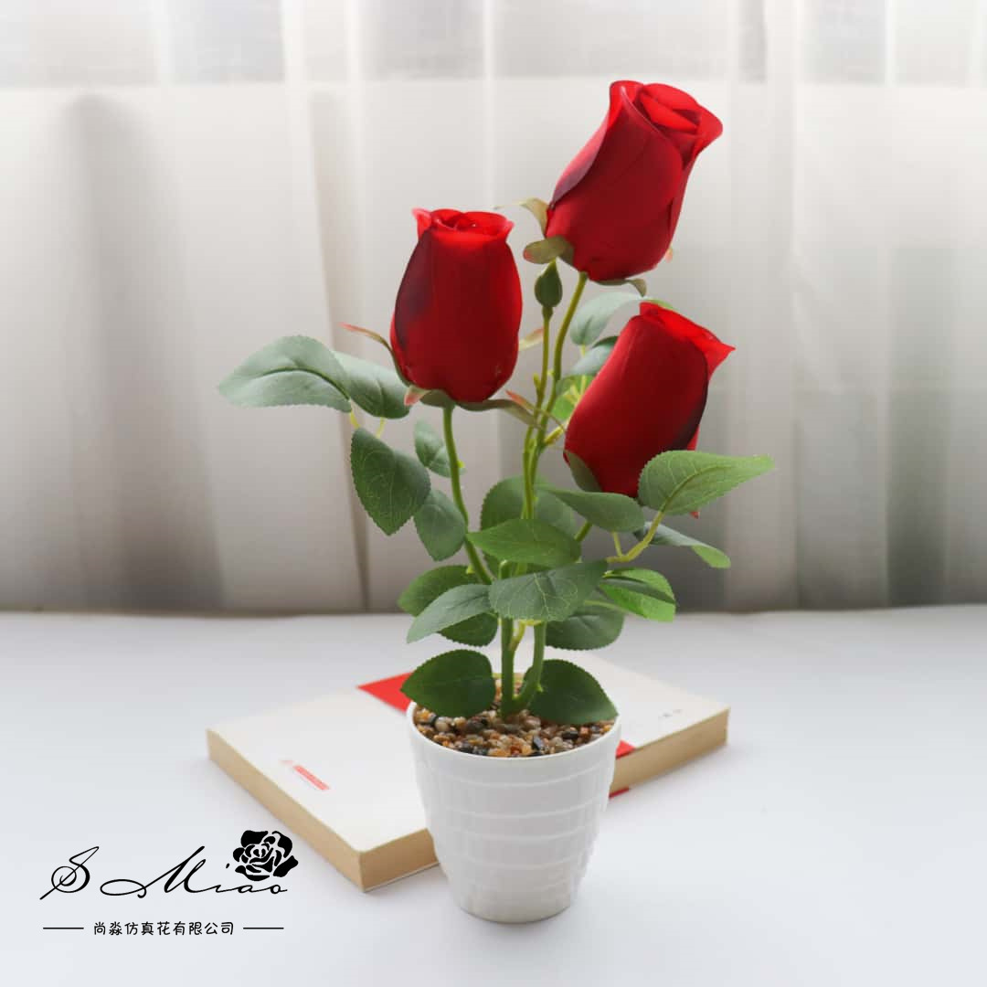 Flores falsas estilo pastoral rosa bonsai simulación flor de moda decoración creativa plantación verde artificial simulación maceta image 9
