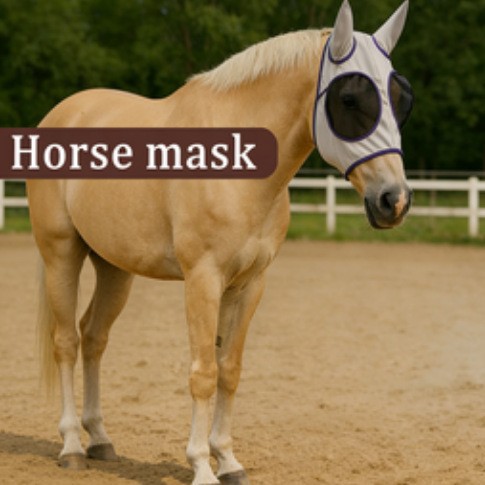 Horse protective gear, including a breathable, lightweight, and non-suffocating mesh headgear that protects against mosquito bites and wind and sand.