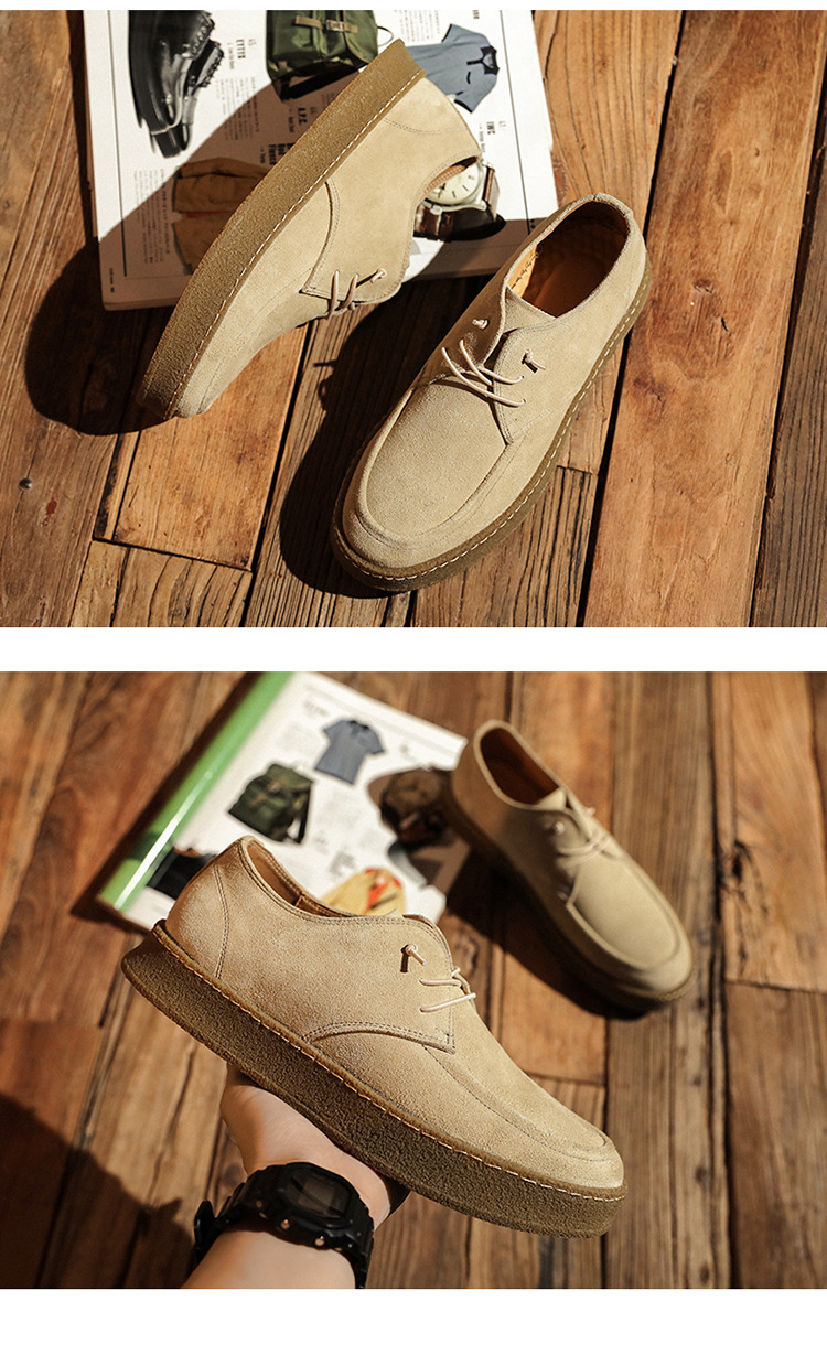 Men's retro suede thick soled casual low top shoes suede frosted men's shoes all match cow leather shoes_vogvips.com