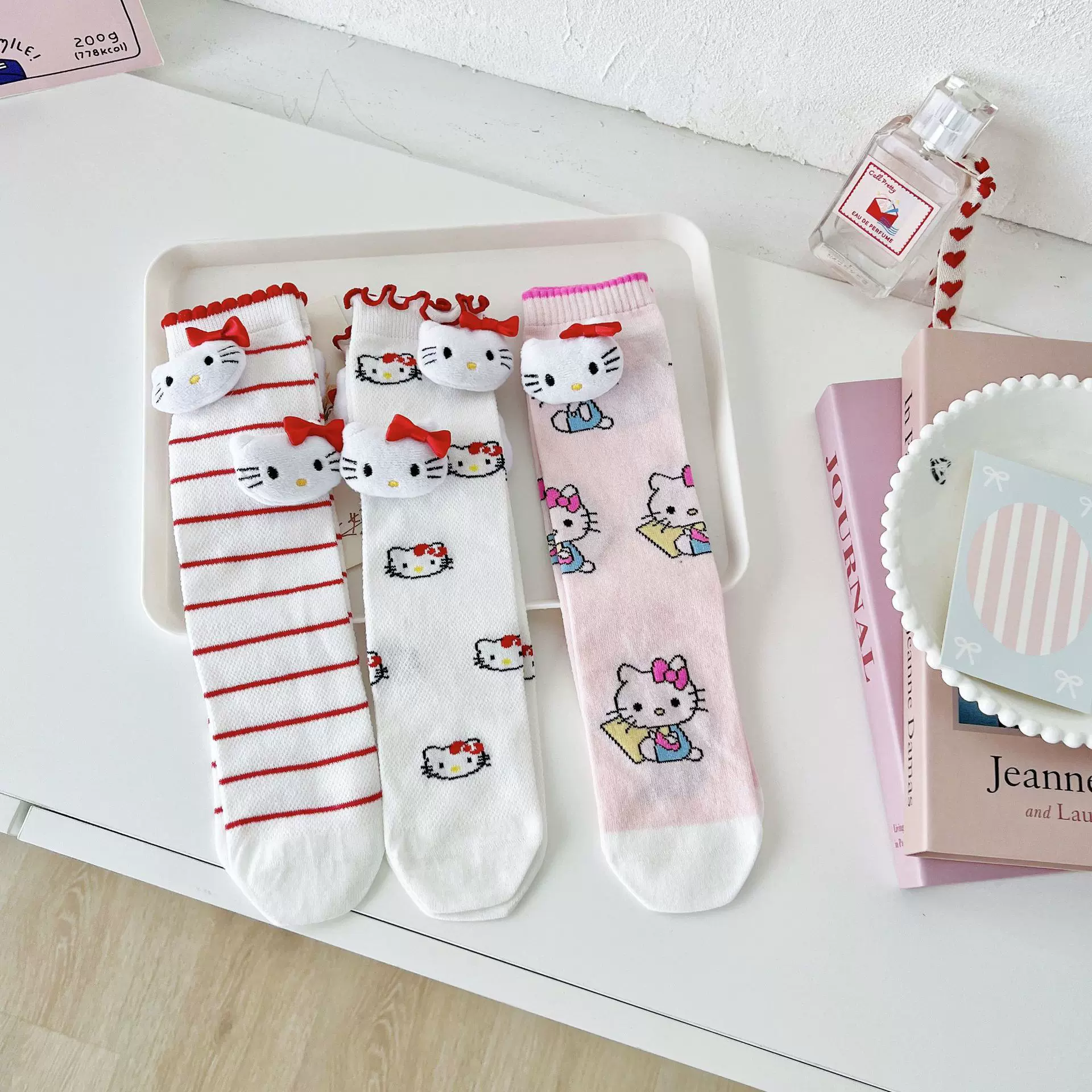 日系网红ins潮百搭可爱袜子女童长袜Kitty公仔卡通春夏休闲中筒袜