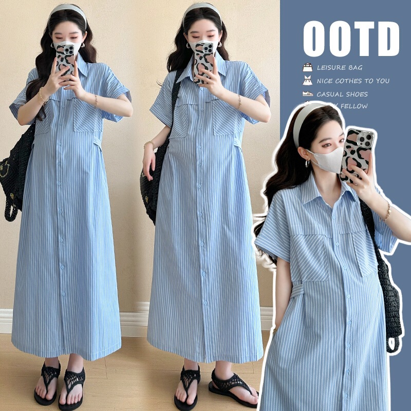Real Shot of New Product: Summer Korean-Style Shirt Dress for Pregnant Women