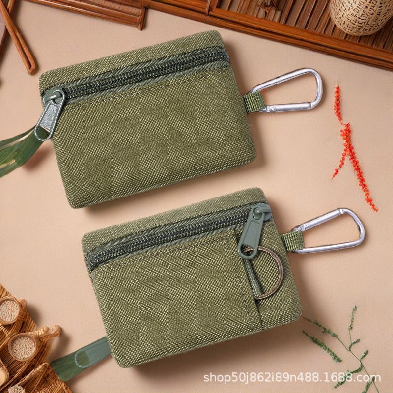 Bolsa de almacenamiento multifuncional, cremallera de lona, billetera pequeña, tarjetero, bolso cuadrado, cambio, llavero, bolso para colgar, bolso para fanáticos militares al aire libre