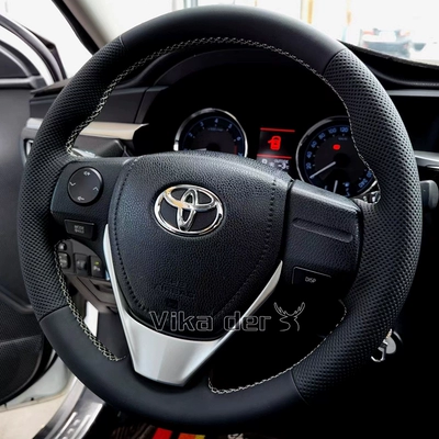 cover, RAV4 Rongfang – Steering wheel cover - toyota-rav4-rongfang-3-black-leather-with-white-stitchingperforated-on-both-sidesfirst-layer-cowhide