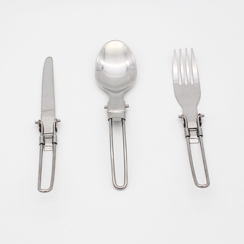 Outdoor portable stainless steel knife fork spoon set 3-piece steel handle folding camping utensils