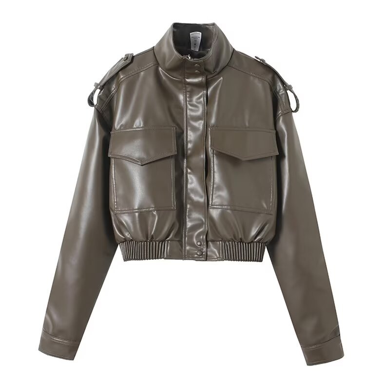 Aliexpress Cross-Border Foreign Trade Autumn European and American Clothing Long-Sleeved Slim Imitation Leather Short Jacket