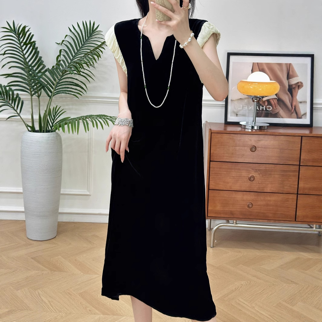 Silk velvet black solid color design summer sophisticated elegant…