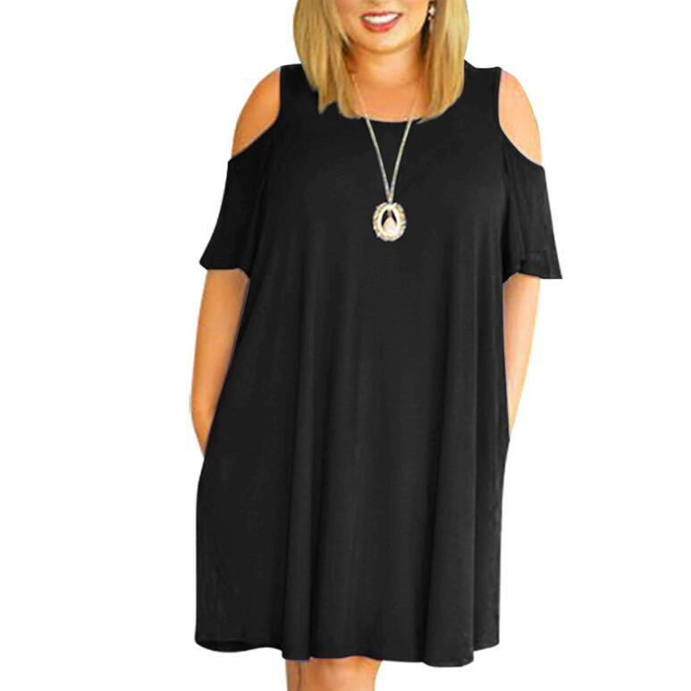 2025 transfronterizo Amazon verano Europa y América ropa de mujer de moda grande vestido suelto cuello redondo hombro abierto falda A