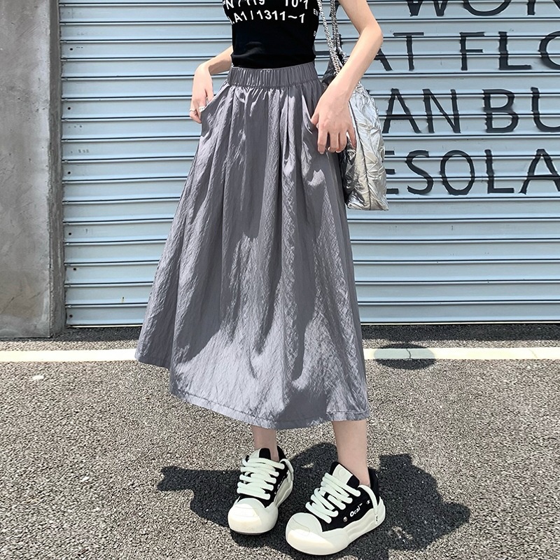 Lazy Style Yamamoto Skirt Women's Mid-Length 2025 Summer Fashion Slim Long Skirt Retro A-Line Pleated Skirt