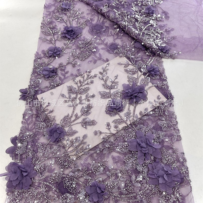 Nuevo estereoscópico manual decal tejido bordado sequilla perlas tejido bordado vestido de boda de moda tela de moda