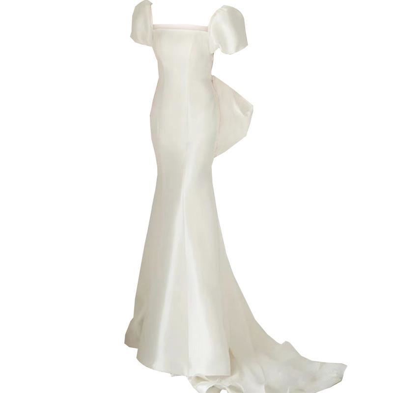 Slim Fit Satin Wedding Dress New Style Court Court Style Bridal Travel Photography Simple Evening Gown With Train For Light Wedding_ecoleips.com