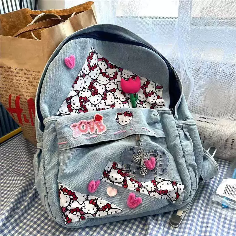 Hello Kitty, оригинальный джинсовый милый рюкзак