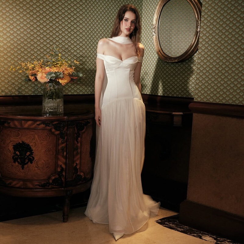 Cross-Border 2026 Summer European and American Style Off-Shoulder Halter Neck Elegant Long Dress Sexy Solid Color One-Shoulder Gown Dress for Women Cross-Border 2026 Summer European and American Style Off-Shoulder Halter Neck Elegant Long Dress Sexy Solid Color One-Shoulder Gown Dress for Women