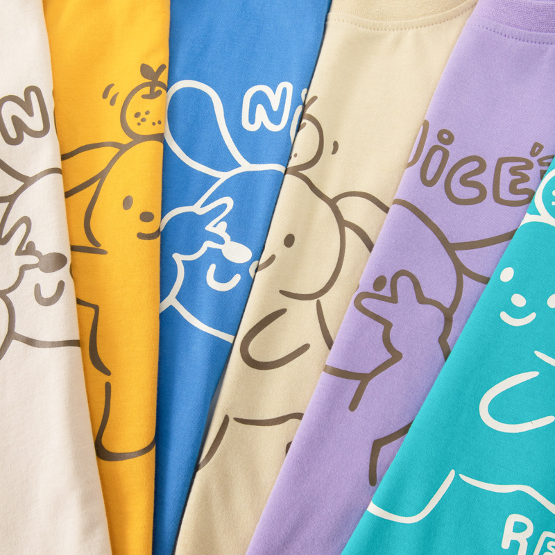 Betop verano nueva ropa para niños camiseta de manga corta versión coreana de dibujos animados para niños conejo niño ropa de color sólido cabello de una pieza