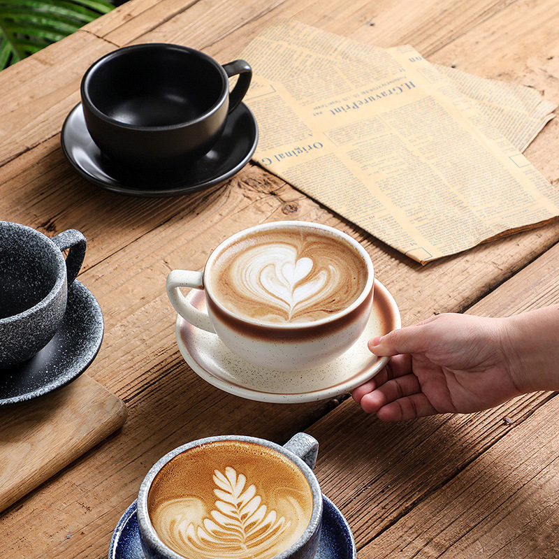 Japanese-style Ceramic Sawada Latte Cup Professional Embossed Coffee Cup and Saucer suit Fantasty Competition Large-mouth American Latte Cup