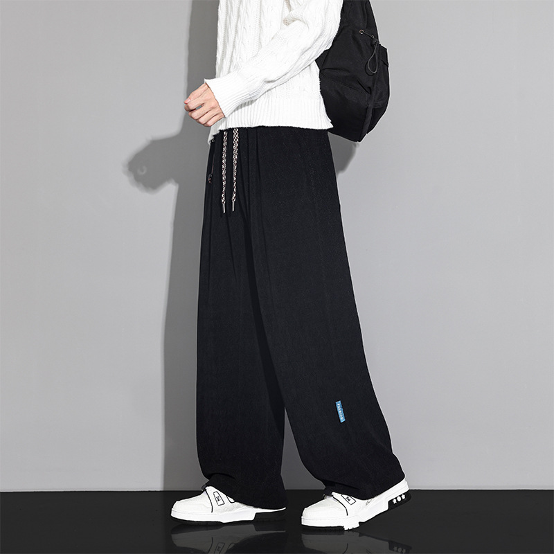 JYF-2716 Pleated Texture Wide-Leg Trousers 2026 New Men's Model with Small Logo on the Back Waist, Warm and Versatile for Commuting