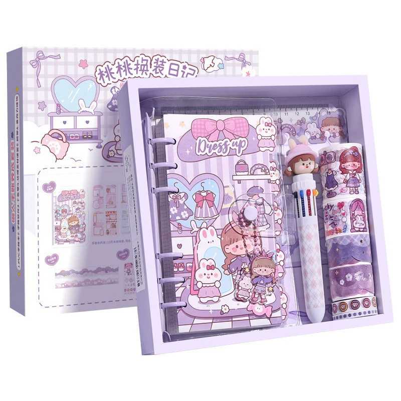 Cartoon pocketbook, set, cute gift box, sticker, full set