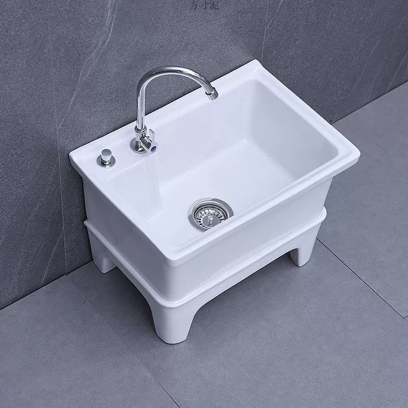 陶瓷拖把池阳台墩布池大号方形长拖把洗宽拖布盆台控自动下水器厂