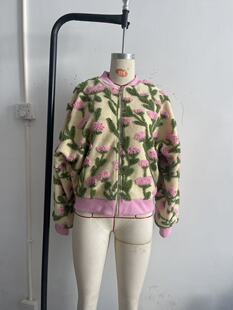 (Трансграничная торговля), трехмерная бархатная куртка, Aliexpress, европейский стиль, оверсайз, в цветочек