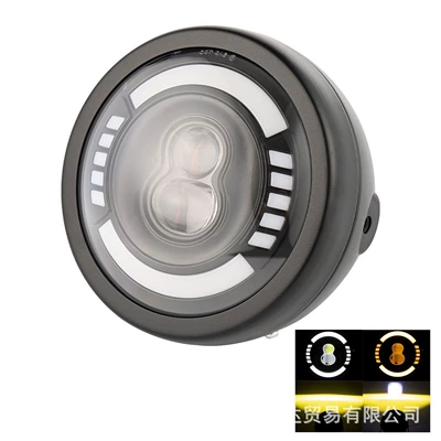 High-Brightness Motorcycle Led Headlight Spotlight, White and Yellow Dual-Color Retro Style Daytime Running Headlight, Harley Led Headlight (Motorcycle headlights, headlights) - gourd-style-5-lines-4-modes