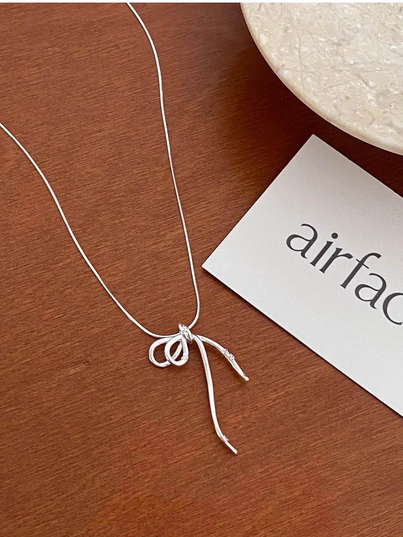 Silver Bow Knot Necklace Sterling Silver Pendant Chain British_voghion.com
