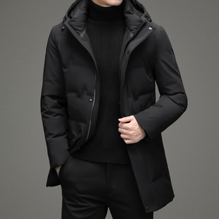 Main Push Brand Down Jacket Men's Winter Mid-length 90 White Duck Down Thickened Warm Middle-aged Cold-proof Hooded Jacket