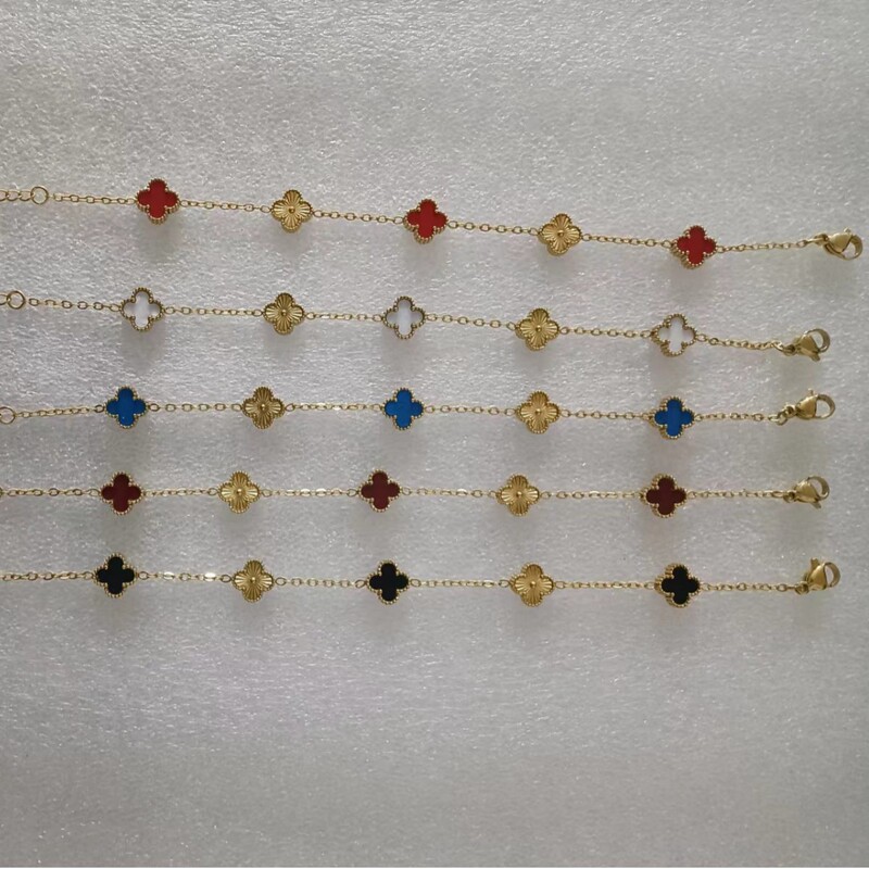 Cross-Border Popular Mini Version Lucky Flower Bracelet with 9 Double-Sided Mother-Of-Pearl + Laser Flower 18K Versatile Fashion Direct from Manufacturer