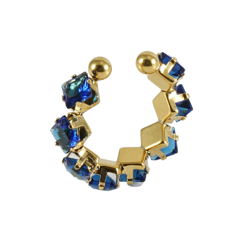 Anillo cuadrado de circón de moda europea y americana de acero inoxidable transfronterizo INS estilo diseño titanio acero 18K diamante-incrustado anillo abierto hembra