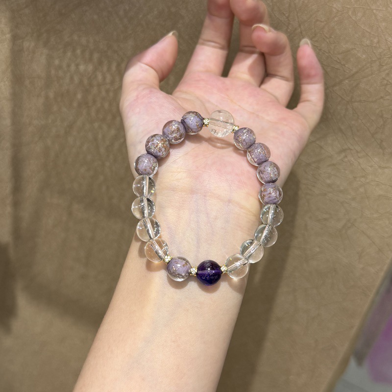 批发原创紫夜光金箔琉离搭配白琉璃心经小清新款手链手串直播供货