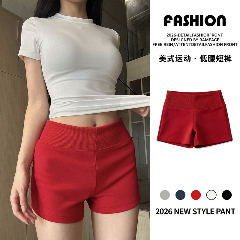 Red Hot Girl Sports Shorts for Women, Summer Thin Style, Slimming Casual Yoga American-Style Sexy Hip-Hugging Low-Waist Hot Pants