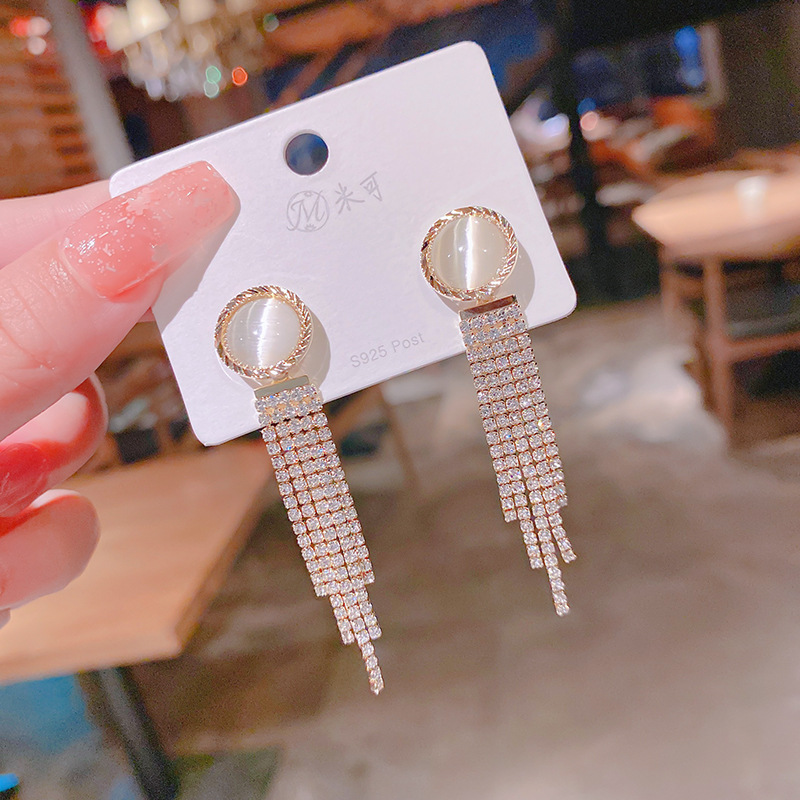 Fashion long chain tassel geometric copper inlaid zircon earrings wholesalepicture2