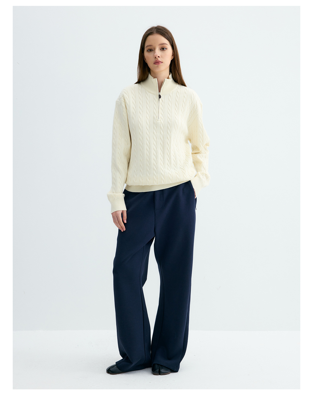 UNF 250g Half-Zip Cable-Knit Mock-Neck Sweater