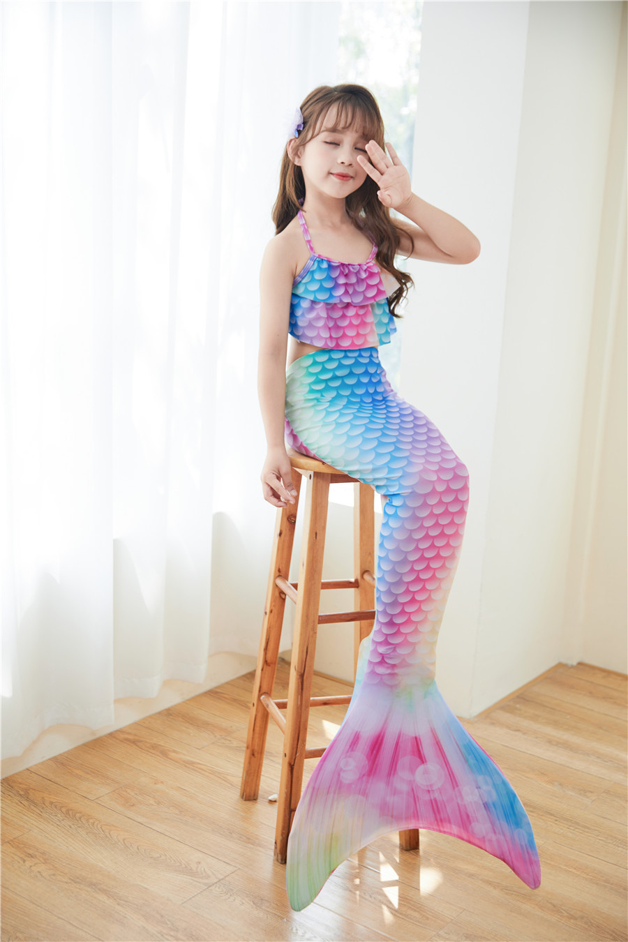 Girl's Cartoon Style Mermaid Polyester Bikinis 3 Piece Set display picture 25