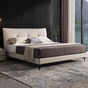 Italian Minimalist Leather Bed Master Bedroom Wedding Bed Leather Bed Modern Simple Light Luxury Internet Celebrity Leather Art Bed Double Bed Large Bed