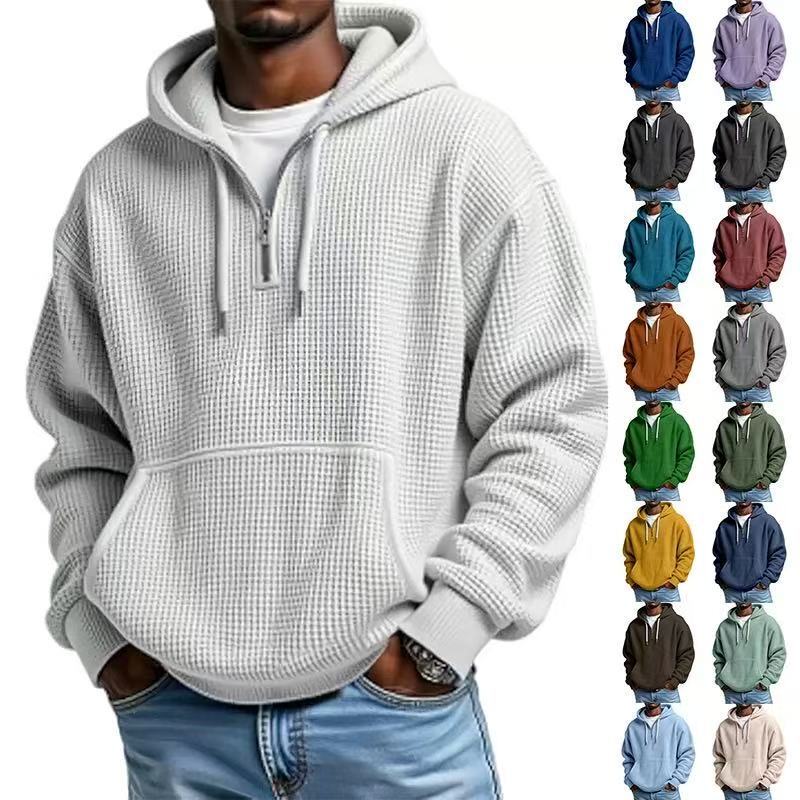 Autumn and Winter Men's Hooded Sweatshirt Versatile Trendy Pullover 3D Printed Top Long-Sleeved Men's Waffle Zipper Sweatshirt