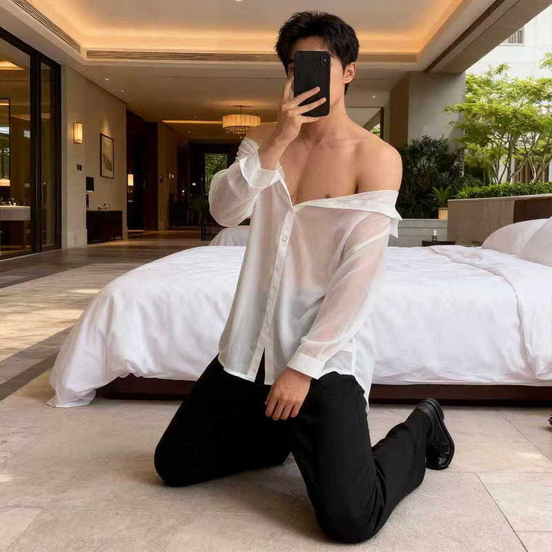 Lobe Sexy Lingerie, Sexy Boyfriend Shirt, See-Through Seductive Pajamas, Chiffon Shirt, Home Wear, One-Piece Wholesale Lobe Sexy Lingerie, Sexy Boyfriend Shirt, See-Through Seductive Pajamas, Chiffon Shirt, Home Wear, One-Piece Wholesale