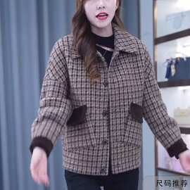 加绒加厚外套女春秋2026年新款韩版英伦风毛呢宽松显瘦休闲小西服