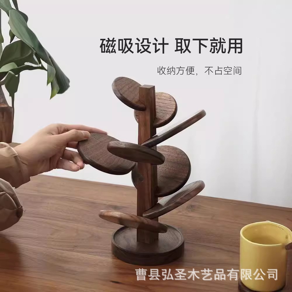 Hogar en forma de árbol negro nogal almohadilla de aislamiento térmico de madera maciza Adornos de mesa de comedor Taza anti-escaldado de árbol Adornos de tapete de tazón grueso