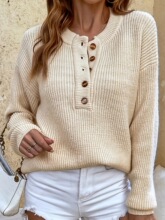 J 37513 Round Neck Button Down Solid Color Sweater Բ�촿ɫ