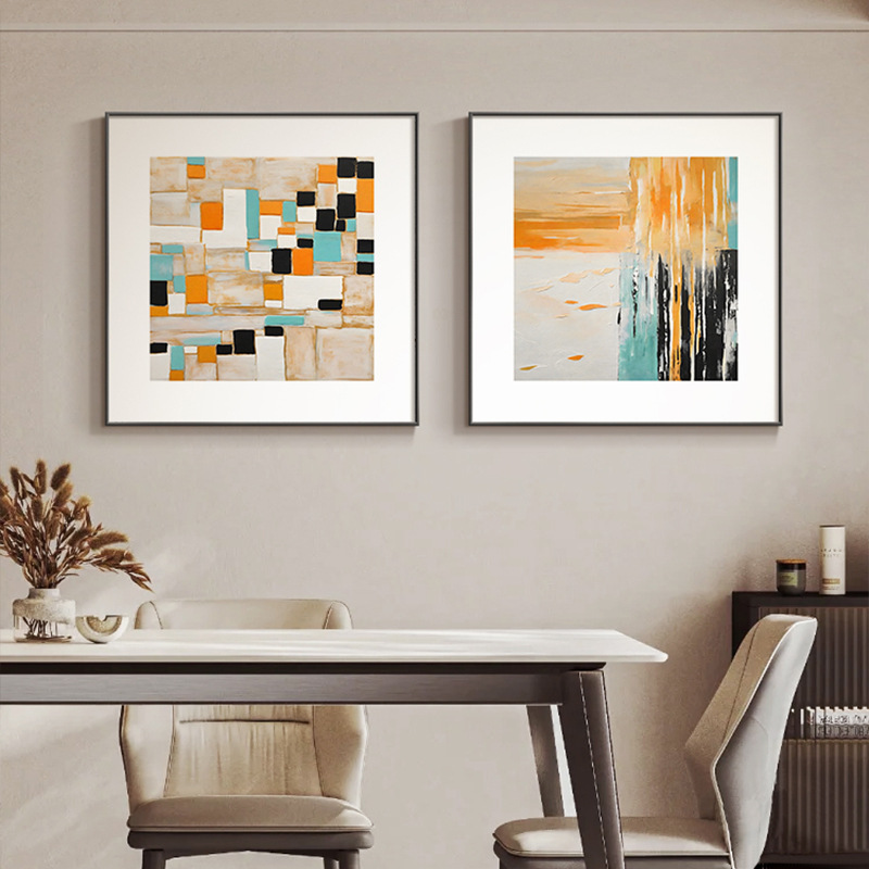 Modern Minimalist Restaurant Decorative Painting Abstract Niche Art Square Living Room Hanging Painting Dining Room Dining Table Background Wall Mural Painting