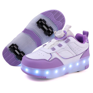 in stock heloon shoes children and girls two-wheel automatic contraction wheel shoes cross-border explosions luminous pulley shoes deformation shoes