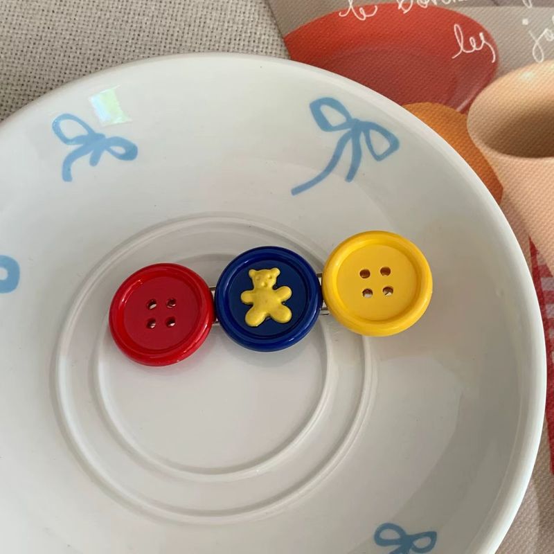 可爱撞色纽扣小熊发夹少女百搭鸭嘴夹碎发刘海夹创意边夹发卡发饰|undefined
