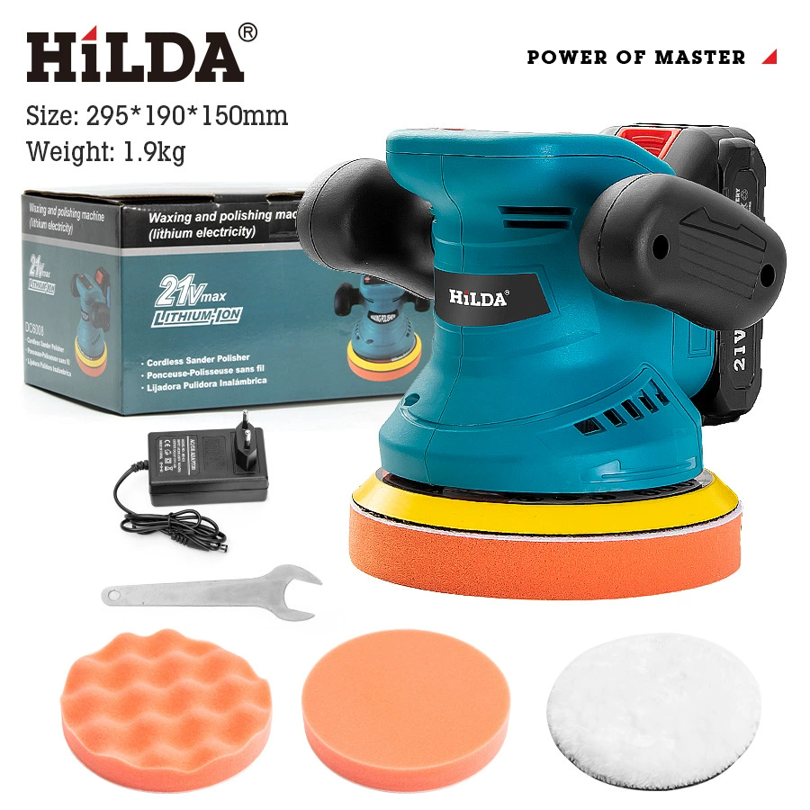 Полировальная машина Hilda/HILDA с литиевой батареей, для полировки автомобилей, нанесения воска, обработки мраморных и плоских поверхностей, портативная, с регулировкой скорости в трех режимах.