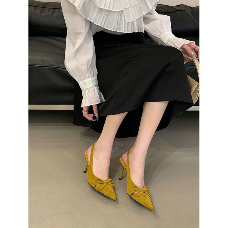Pointed-Toe Bowknot Stiletto High Heels for Women 2026 Summer Commuter Shallow Black Evening Shoes Pointed-Toe Bowknot Stiletto High Heels for Women 2026 Summer Commuter Shallow Black Evening Shoes
