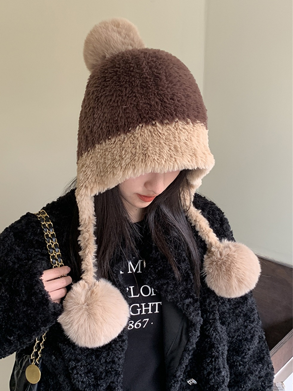 Peluche Lei Feng pour enfants, nouveau style automne-hiver, avec boule de fil suspendue épaissie en peluche ajoutée pour plus de chaleur et d'oreille_voghion.com