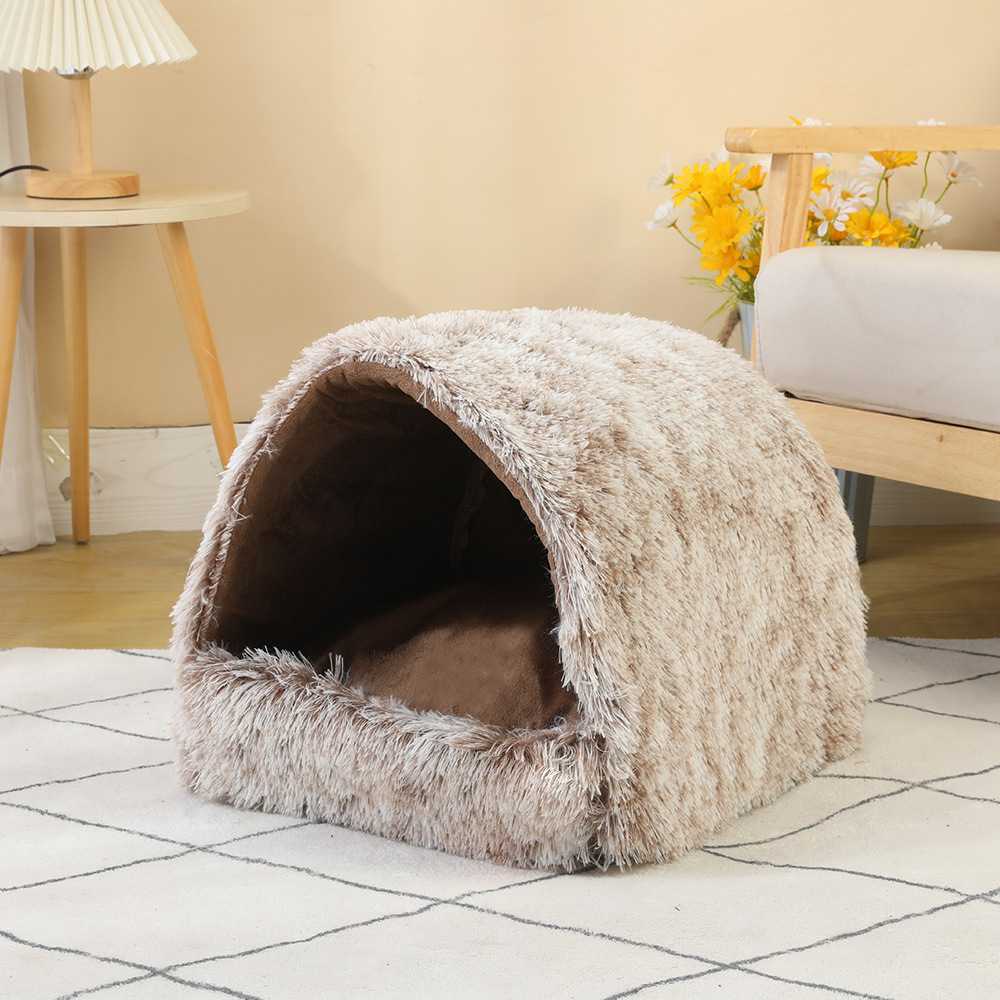 Fábrica Four Seasons Universal Pet nido semicerrado gato nido forrado de lana caliente Pet House perrera comprimido gato cama