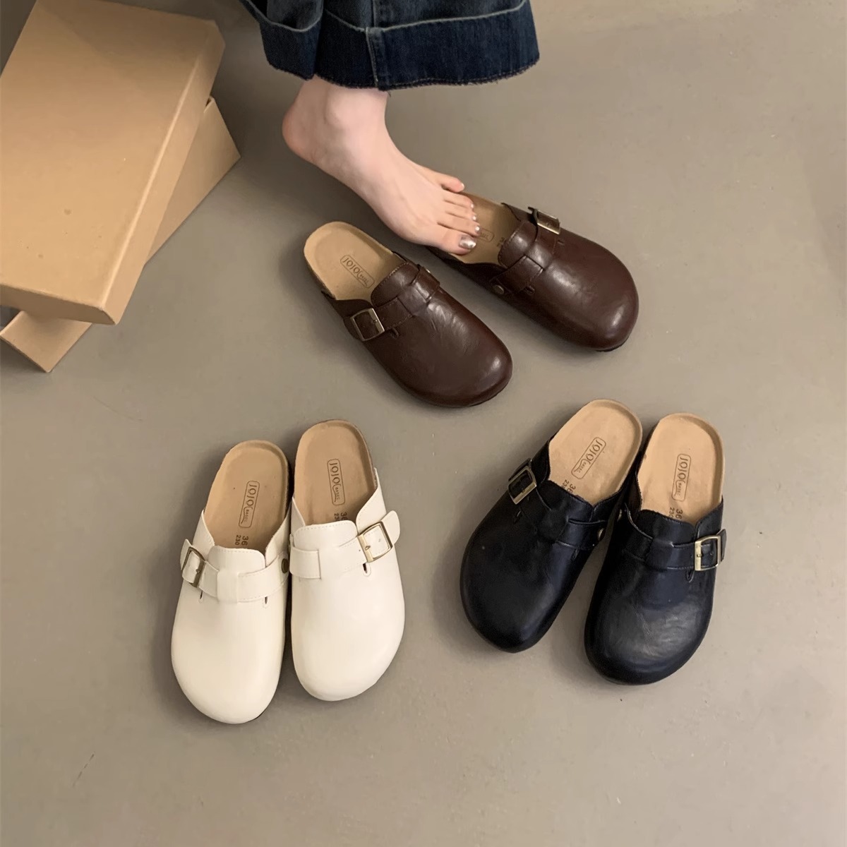 Zapatos de botellas de suela gruesa para mujeres 2024 nuevo estilo francés zapatillas frías vintage con cabeza media zapatillas de fondo plano zapatos casuales perezosos mueller