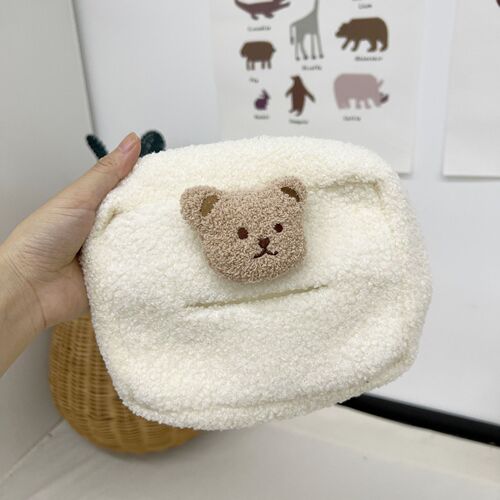 Cute Plush Bear Car Washroom Paper Towel Box Portable Rear Seat Paper Towel Box Car Decoration Hanger Towel Box