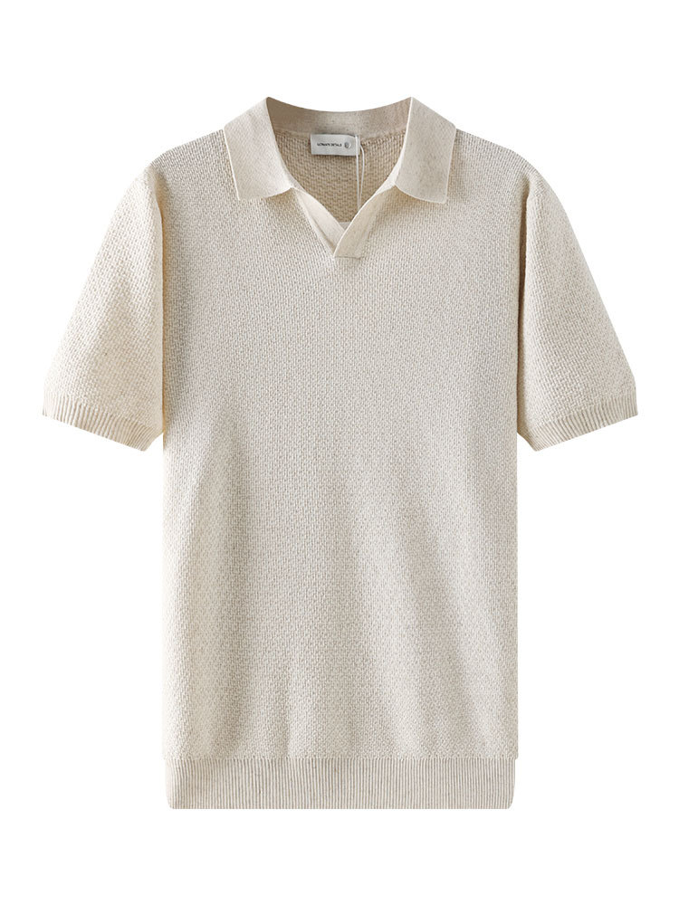 Hombres viejos ganchos de hielo de seda de punto polo camiseta de manga corta hombre de alto nivel de negocios gaviota cuello camiseta de luces para hombres